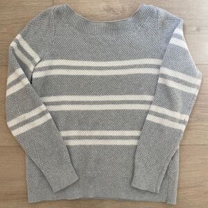 Banana Republic Grey and White Striped Cotton Sweater Small Womens